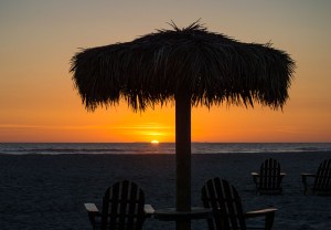 Camp P sunset with hut