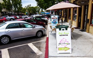 Village looking down the sidewalk