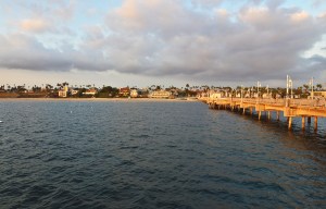 Veterans pier towards clouds