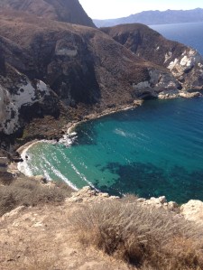 Looking down at water.